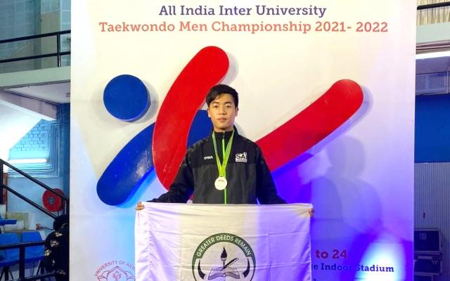 Lalthlamuanpuia from Mizoram University won silver medal at the All India Inter-University Taekwondo Championship 2022